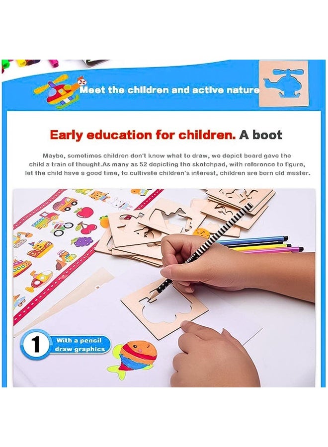 بوكس الإبداع الصغير للأطفال! 🌟 🎨 يحتوي على 52 كارت خشبي تعليمية لتعلم الرسم بسهولة 🖌️ كراسة رسم مليانة أفكار ممتعة 🌈 12 قلم ألوان + قلم رصاص لتلوين كل الرسومات 🧠 لعبة تعليمية إبداعية تساعد الأطفال على تطوير التركيز والخيال منذ الصغر - Image 2