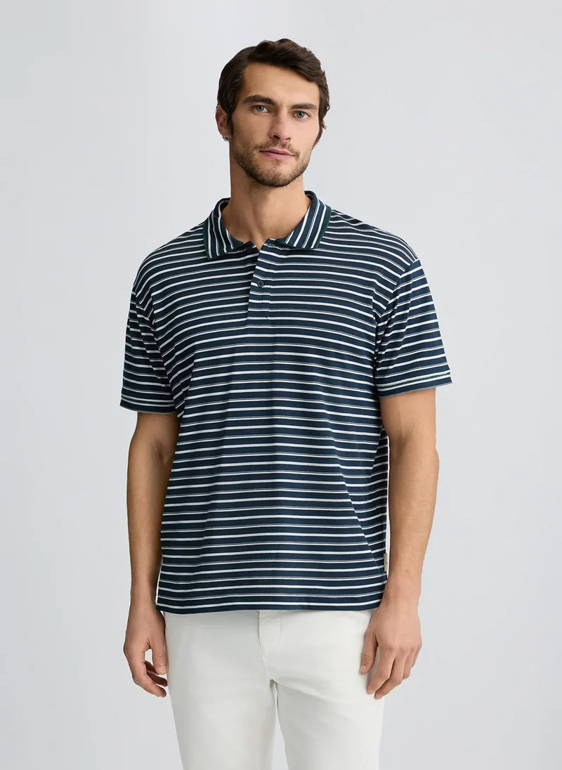 ليو جو Striped Knit Polo Shirt