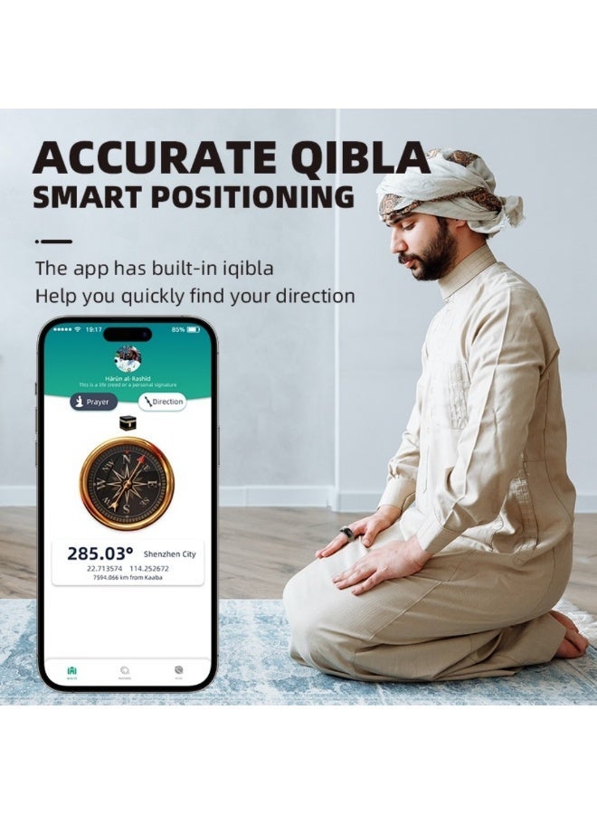 دومرز‌ خاتم عداد التسبيح الذكي من دومارز، خاتم ذكر ذكي للتسبيح، خاتم ذكر مقاوم للماء بمعيار IP68 مع شاشة OLED وخمسة أحجام قابلة للاستبدال، عداد صلاة لاسلكي بتقنية بلوتوث مع تنبيه بالاهتزاز، خواتم صلاة إسلامية ذكية، للصلاة والتذكير، للمنزل وغير ذلك (أخضر) - Image 3