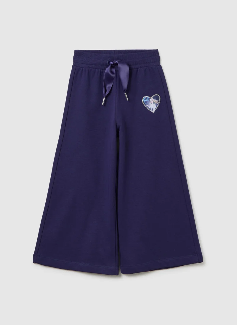 Ovs GIRLS' BLUE COTTON BLEND JOGGER TROUSERS REGULAR FIT WITH EMBROIDERED HEART