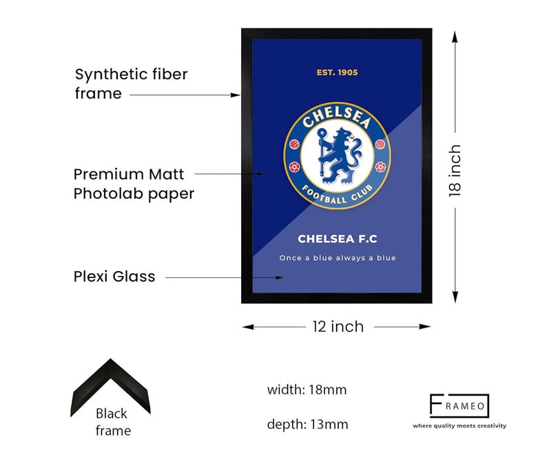 FRAMEO STORE Chelsea FC Glass frame Chelsea wall art framed poster A3 size 12 X 18 Inches - Image 4