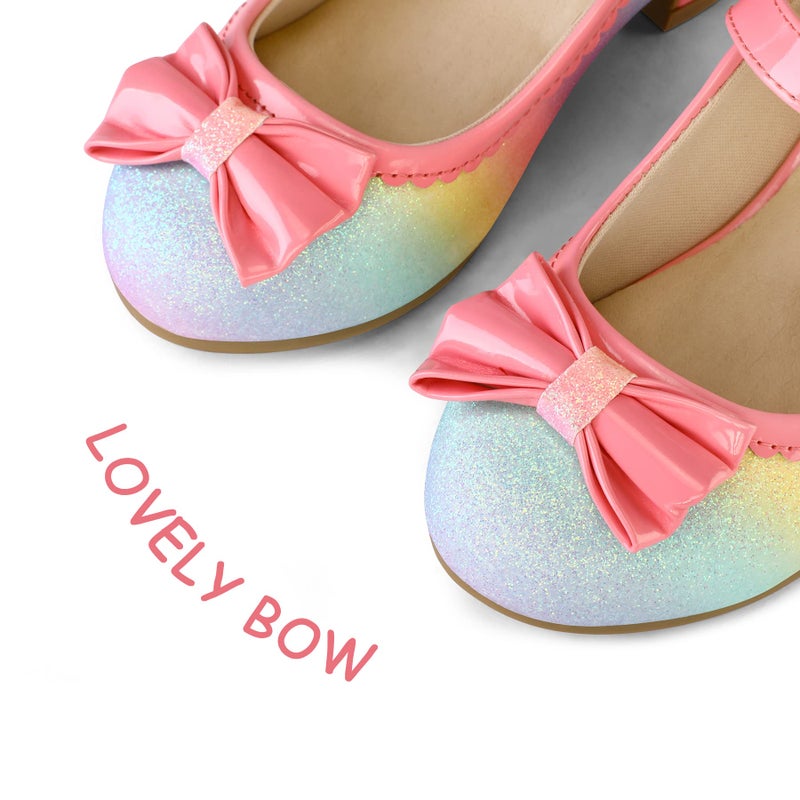 K KomForme Girl's Dress Shoes Mary Jane Glitter 1.5 in Low Heel Wedding Party Princess Shoes for Toddler/Little/Big Kids Rainbow - Image 2