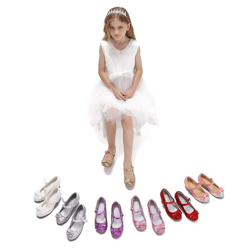 K KomForme Girl's Dress Shoes Mary Jane Glitter 1.5 in Low Heel Wedding Party Princess Shoes for Toddler/Little/Big Kids Rainbow - Image 5