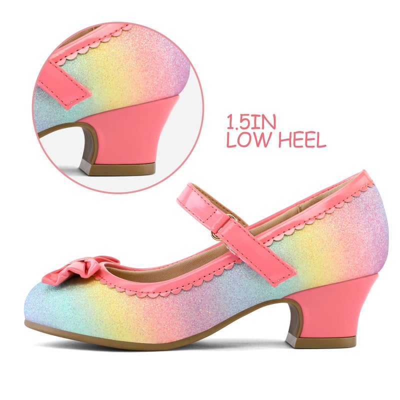 K KomForme Girl's Dress Shoes Mary Jane Glitter 1.5 in Low Heel Wedding Party Princess Shoes for Toddler/Little/Big Kids Rainbow - Image 4