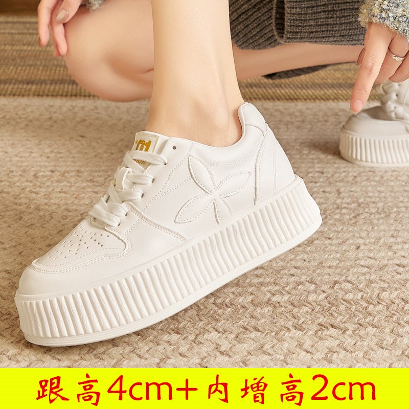 Plus Size Women'S Shoes 41-43 Spring New Super Popular Board Shoes All-Match Biscuit Shoes Thick Sole Hidden Height Increasing Casual White Shoes - Image 1