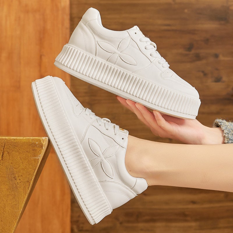 Plus Size Women'S Shoes 41-43 Spring New Super Popular Board Shoes All-Match Biscuit Shoes Thick Sole Hidden Height Increasing Casual White Shoes - Image 4