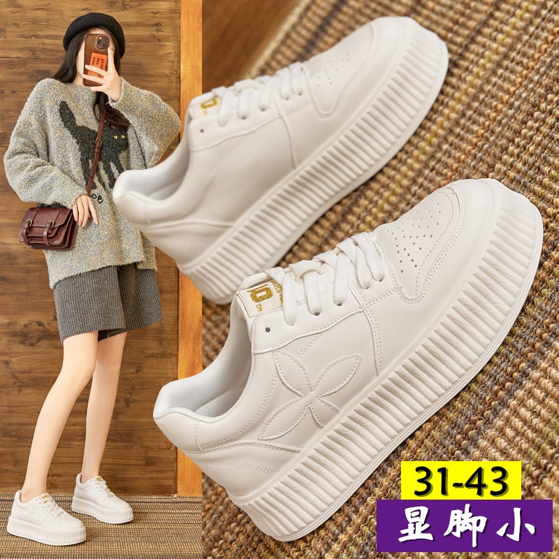 Plus Size Women'S Shoes 41-43 Spring New Super Popular Board Shoes All-Match Biscuit Shoes Thick Sole Hidden Height Increasing Casual White Shoes - Image 2