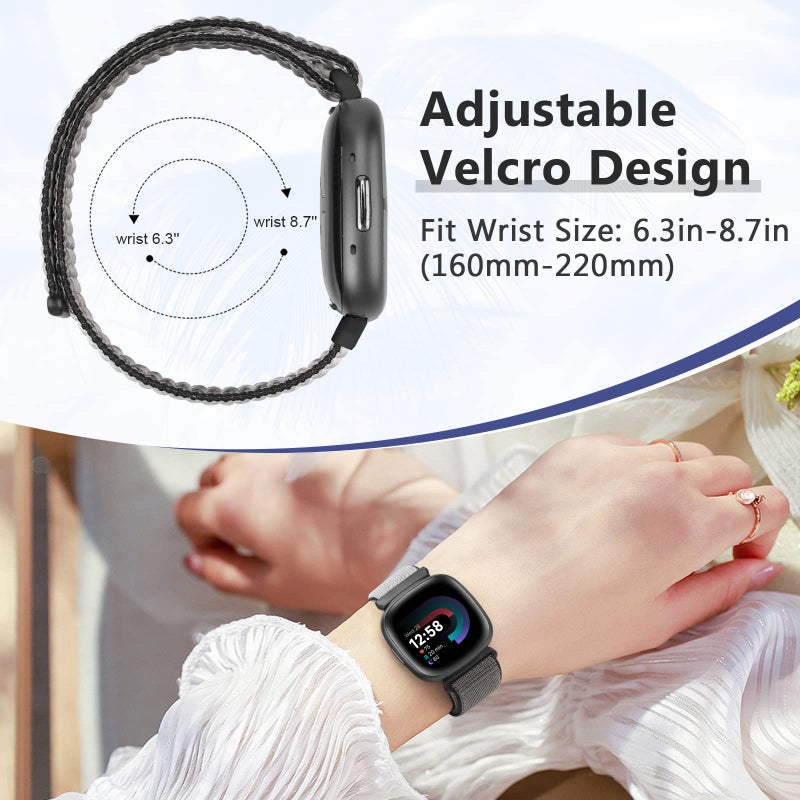 Bcuckood Nylon Loop Compatible with Fitbit Sense 2/Fitbit Sense/Fitbit Versa 4/Fitbit Versa 3 Bands, Women Men Soft Nylon Adjustable Breathable Strap Solo Loop Replacement Wristband - Image 5