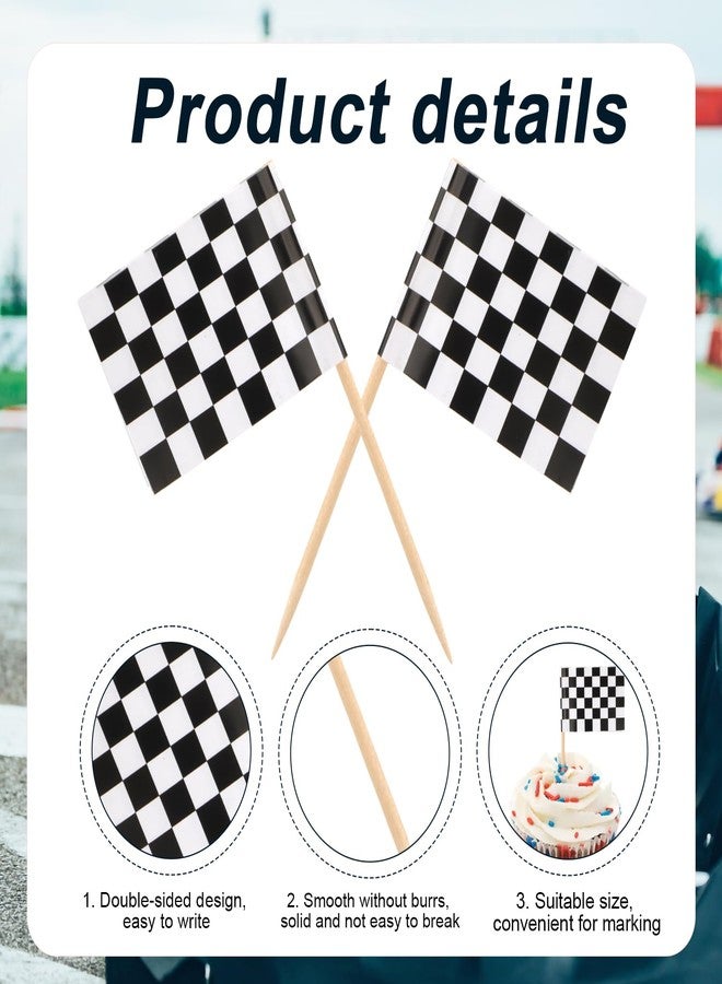 XIHIRCD 100pcs Mini Checkered Toothpick Flags, Black&White Mini Flags on Sticks Double Sided Food Labels for Party Buffet Race Car Cupcake Toppers for Decoration Dishes Fruit Platter - Image 3