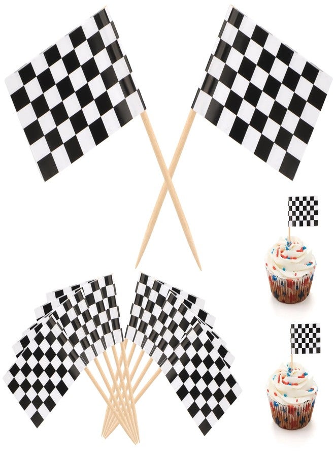 XIHIRCD 100pcs Mini Checkered Toothpick Flags, Black&White Mini Flags on Sticks Double Sided Food Labels for Party Buffet Race Car Cupcake Toppers for Decoration Dishes Fruit Platter - Image 1