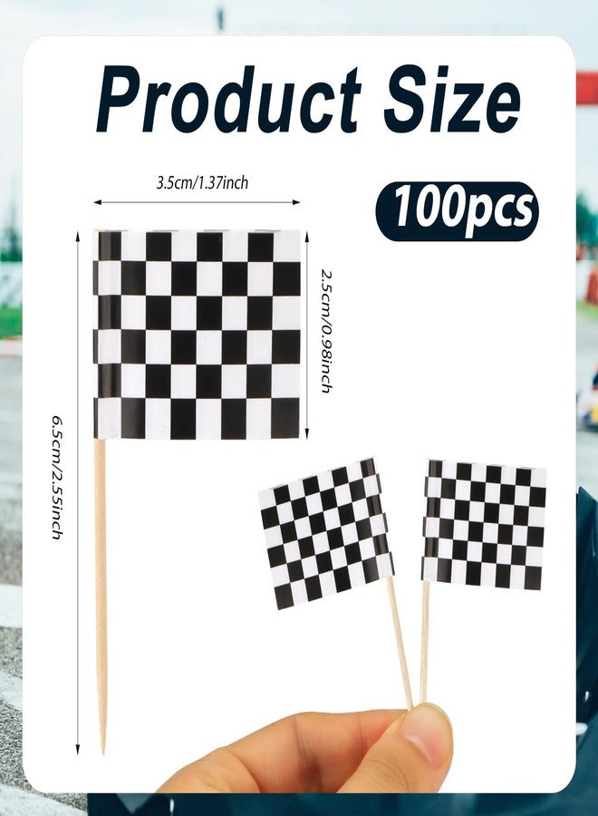 XIHIRCD 100pcs Mini Checkered Toothpick Flags, Black&White Mini Flags on Sticks Double Sided Food Labels for Party Buffet Race Car Cupcake Toppers for Decoration Dishes Fruit Platter - Image 2