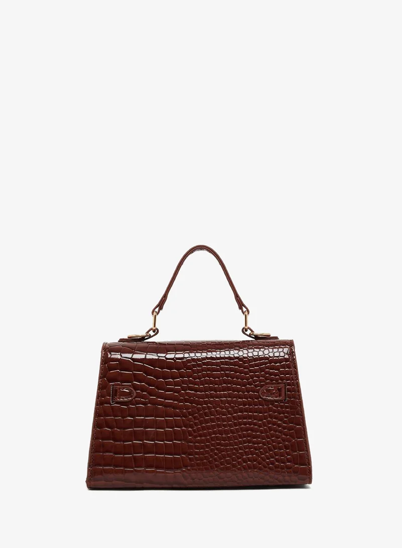 Styli Women Brown Croc Textured Handbag