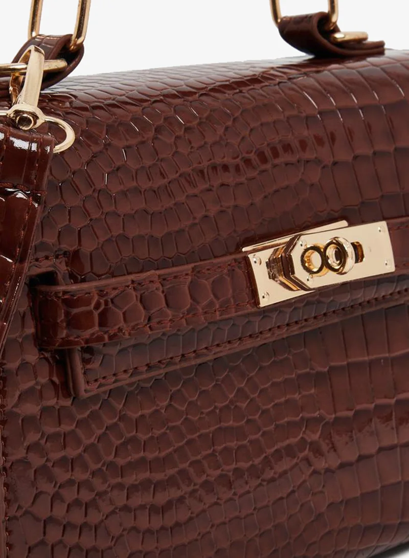 Styli Women Brown Croc Textured Handbag