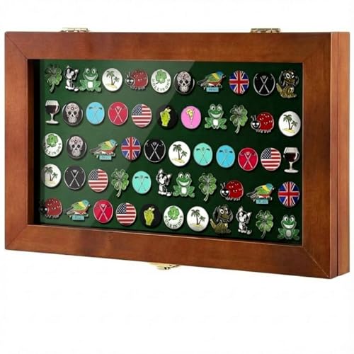 Silipull 40 Golf Ball Marker Display Case Full Magnetic Backing 155 W x 95 H Wall Mount Wooden W98 UV Acrylic Door Lockable Storage Display Box for Ball Marker Collection Brown - Image 1