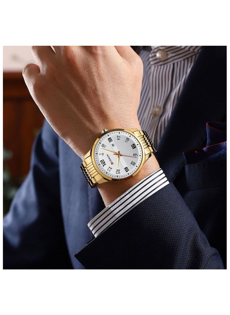 CURREN - Stainless Steel Men's Quartz Watch with Calendar 8411 Gold - Image 1