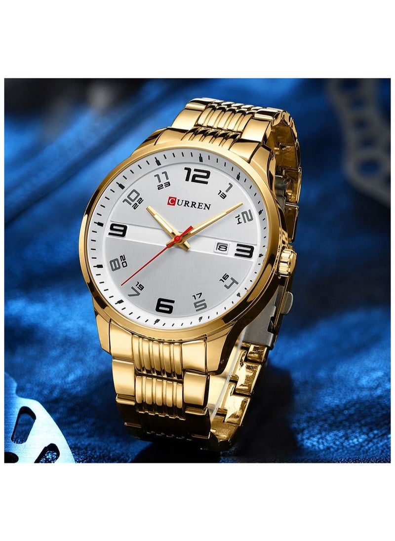 CURREN - Stainless Steel Men's Quartz Watch with Calendar 8411 Gold - Image 1