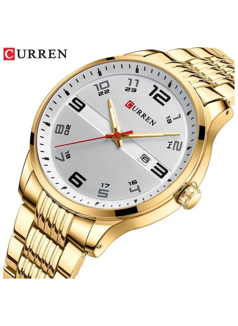 CURREN - Stainless Steel Men's Quartz Watch with Calendar 8411 Gold - Image 1
