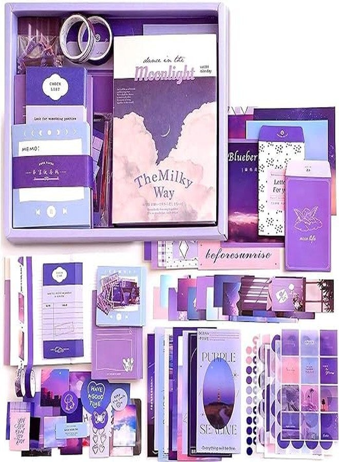 Mincer Scrapbook Stickers Kit 346pcs Vintage Scrapbooking Supplies Kit Aesthetic Journaling for Junk Journal with A6 Grid Notebook (Purple) (Pack of 1) - Image 1