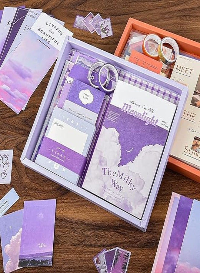 Mincer Scrapbook Stickers Kit 346pcs Vintage Scrapbooking Supplies Kit Aesthetic Journaling for Junk Journal with A6 Grid Notebook (Purple) (Pack of 1) - Image 5