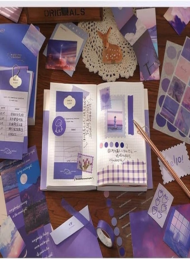 Mincer Scrapbook Stickers Kit 346pcs Vintage Scrapbooking Supplies Kit Aesthetic Journaling for Junk Journal with A6 Grid Notebook (Purple) (Pack of 1) - Image 4