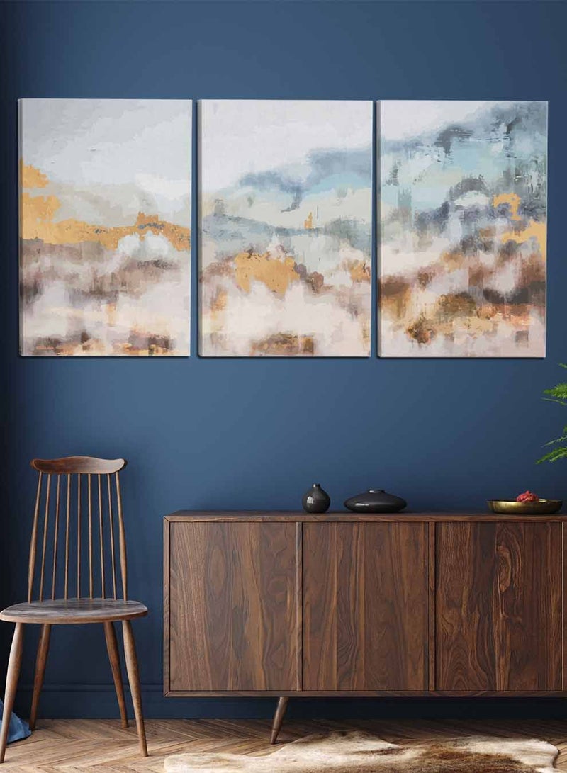 LOWHA Set Of 3 Framed Canvas Wall Arts Stretched Over Wooden Frame, Abstract Watercolor Paintings, For Home, Living Room, Office Decor - Image 2