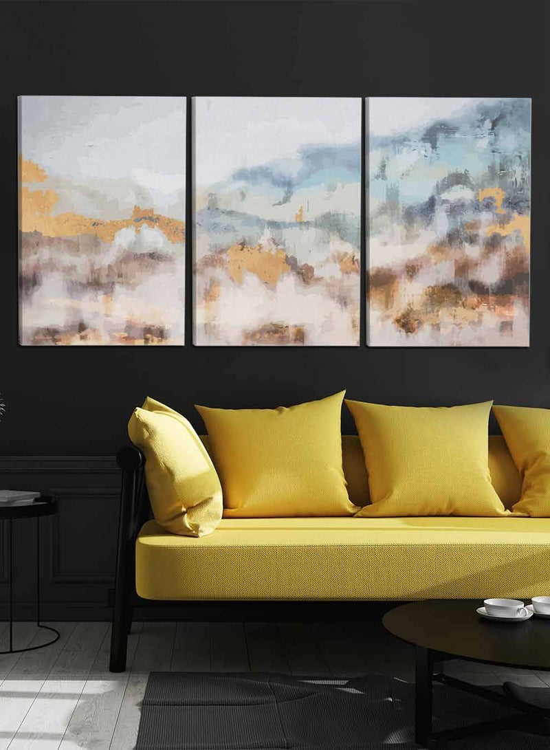 LOWHA Set Of 3 Framed Canvas Wall Arts Stretched Over Wooden Frame, Abstract Watercolor Paintings, For Home, Living Room, Office Decor - Image 1