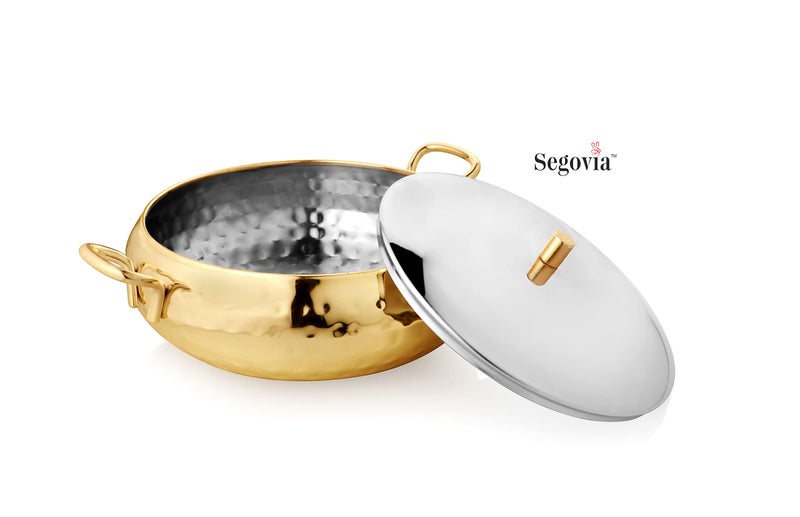 SEGOVIA وعاء تقديم من الفولاذ المقاوم للصدأ المطرق بلون ذهبي مع غطاء | وعاء تخزين | هدايا | طاولة طعام | تقديم | سعة 1500 مل - Image 2