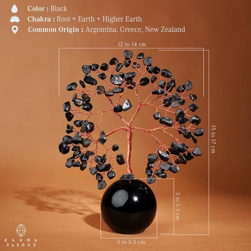 KARMAPLEDGE Crystal Tree of Life Birthday Gifts for Women, Mom Black Obsidian Healing Crystals Tree for 7 Chakra Balance, Reiki Healing, Positive Energy, Good Luck, Money, Meditation, Home and Office Desk Decor - Image 3