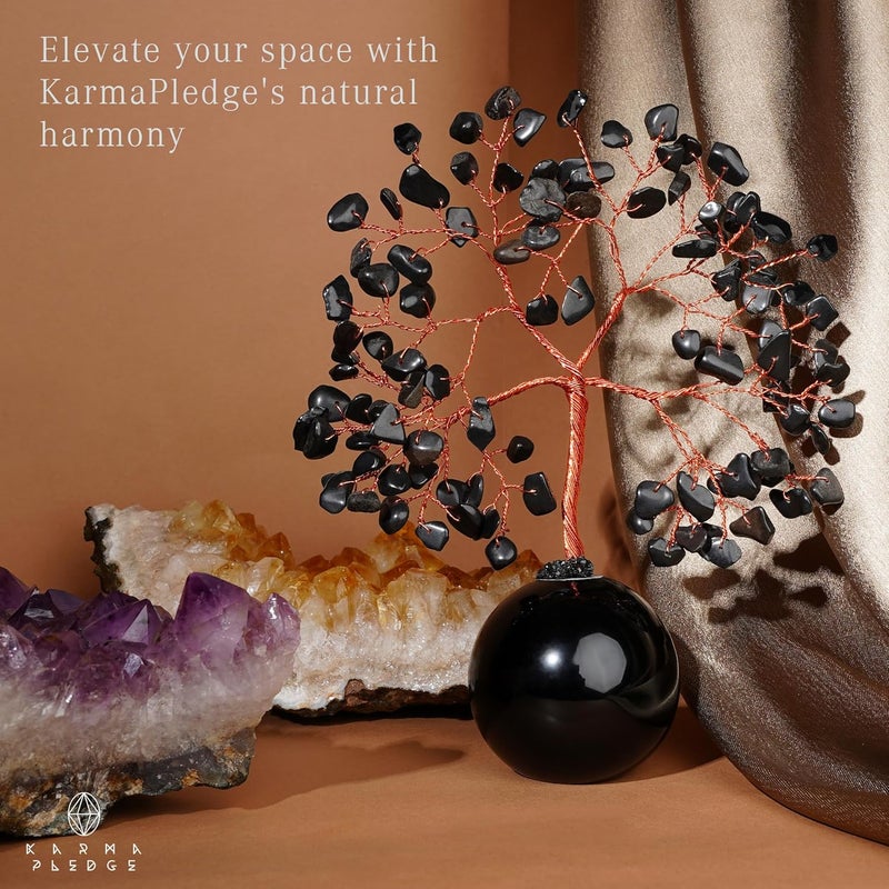 KARMAPLEDGE Crystal Tree of Life Birthday Gifts for Women, Mom Black Obsidian Healing Crystals Tree for 7 Chakra Balance, Reiki Healing, Positive Energy, Good Luck, Money, Meditation, Home and Office Desk Decor - Image 4