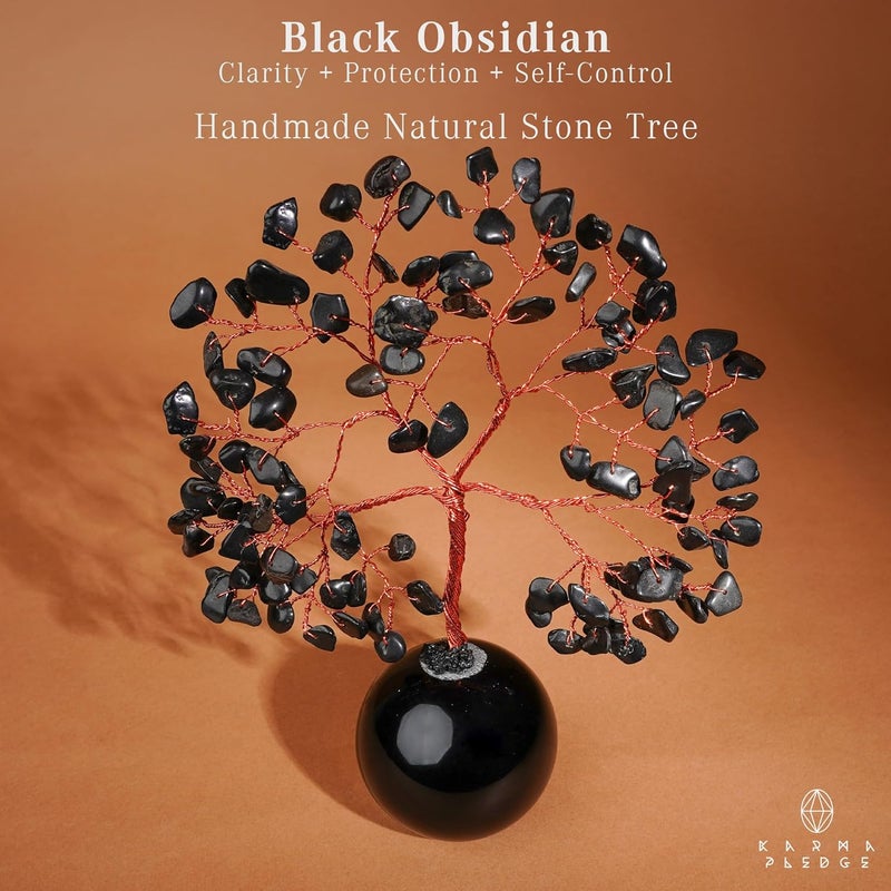 KARMAPLEDGE Crystal Tree of Life Birthday Gifts for Women, Mom Black Obsidian Healing Crystals Tree for 7 Chakra Balance, Reiki Healing, Positive Energy, Good Luck, Money, Meditation, Home and Office Desk Decor - Image 2