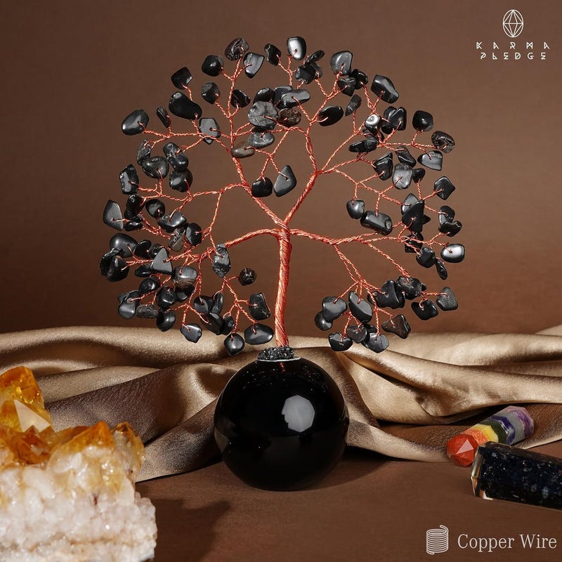 KARMAPLEDGE Crystal Tree of Life Birthday Gifts for Women, Mom Black Obsidian Healing Crystals Tree for 7 Chakra Balance, Reiki Healing, Positive Energy, Good Luck, Money, Meditation, Home and Office Desk Decor - Image 5