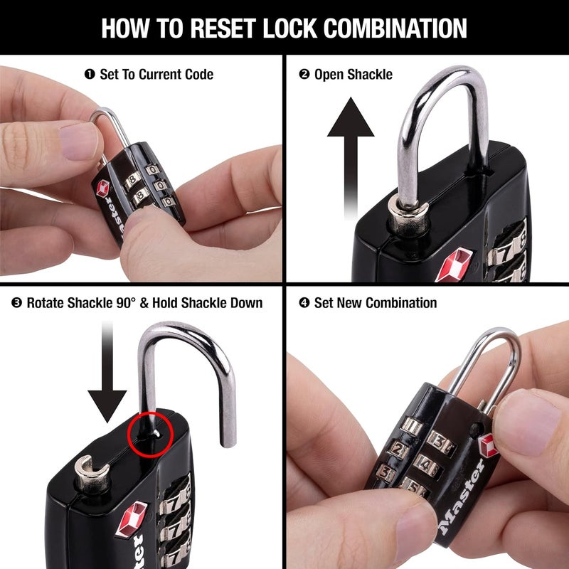 Master Lock Black TSA-Approved Luggage Lock with Durable Steel Shackle and Wide Lock Body - Image 4