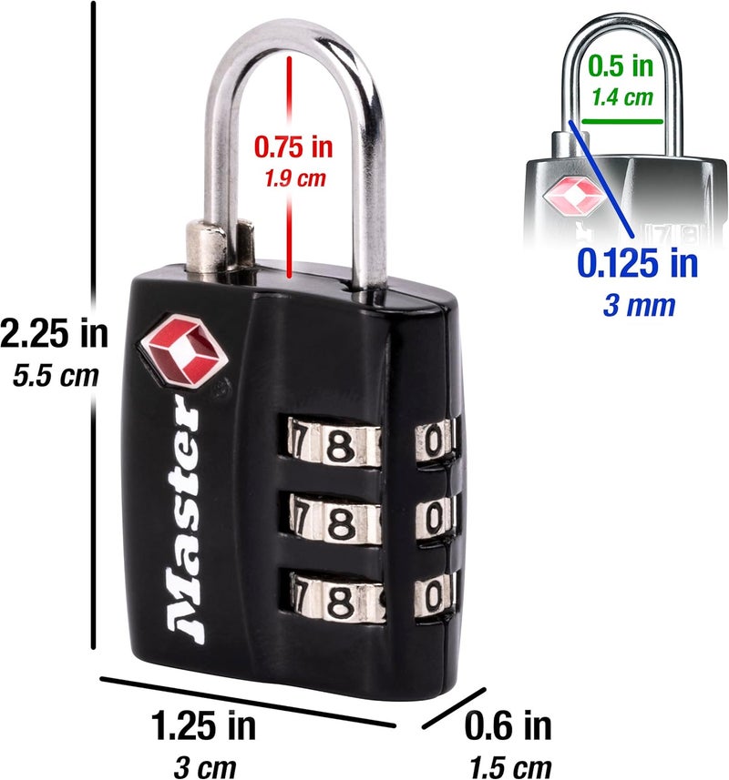 Master Lock Black TSA-Approved Luggage Lock with Durable Steel Shackle and Wide Lock Body - Image 5