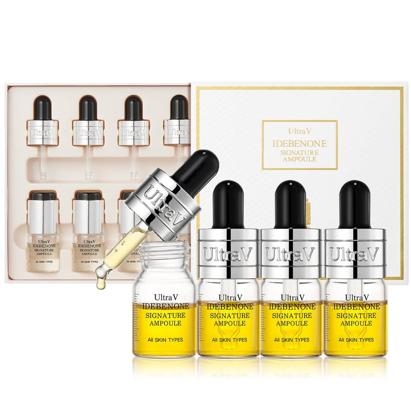ULTRAV Ultra V Idebenone Signature Ampoule - Anti Aging Antioxidant Serum â€“ Peptides, Niacinamide, Hyaluronic Acid â€“ Anti Wrinkle, Smoothes, Softens Skin - 0.27 fl.oz 4 Packs 12,000ppm - Image 1