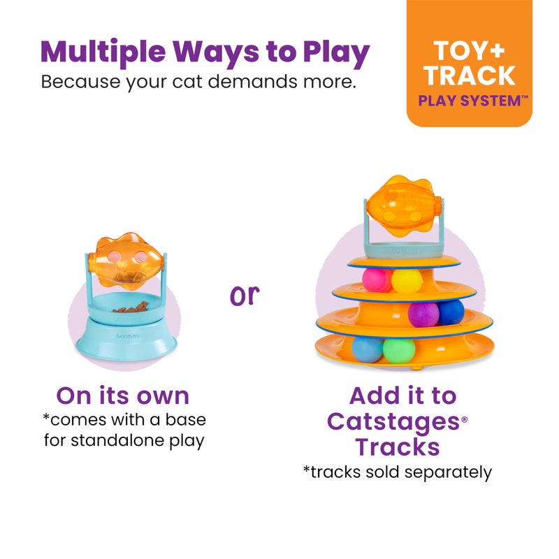 Catstages 2-in-1 Spinning Fish Treat Dispenser Cat Toy, Interactive Puzzle Feeder & Cat Ball Track Add-On, Blue - Image 4