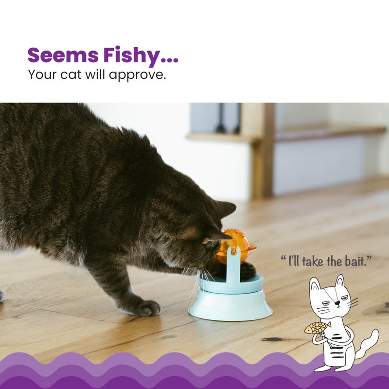 Catstages 2-in-1 Spinning Fish Treat Dispenser Cat Toy, Interactive Puzzle Feeder & Cat Ball Track Add-On, Blue - Image 2