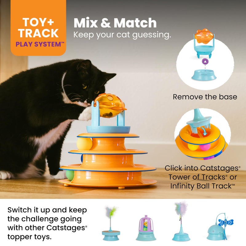 Catstages 2-in-1 Spinning Fish Treat Dispenser Cat Toy, Interactive Puzzle Feeder & Cat Ball Track Add-On, Blue - Image 5