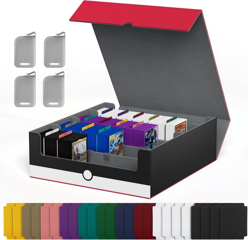UAONO Card Storage Box for Trading Cards, 2400+ MTG Commander Deck Box With 24pcs Colorful Divider, Card Case Fits for Magic TCG PTCG Sports Game (Red&White) - Image 1
