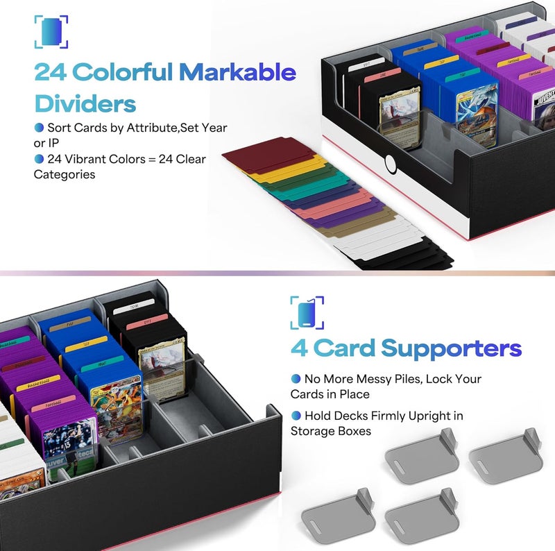UAONO Card Storage Box for Trading Cards, 2400+ MTG Commander Deck Box With 24pcs Colorful Divider, Card Case Fits for Magic TCG PTCG Sports Game (Red&White) - Image 4