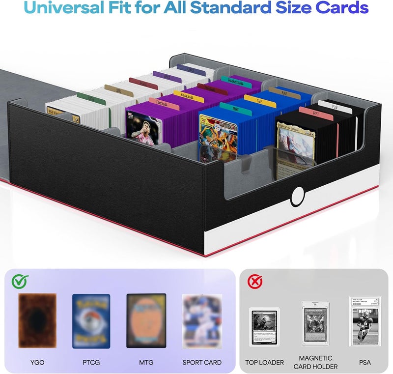 UAONO Card Storage Box for Trading Cards, 2400+ MTG Commander Deck Box With 24pcs Colorful Divider, Card Case Fits for Magic TCG PTCG Sports Game (Red&White) - Image 2