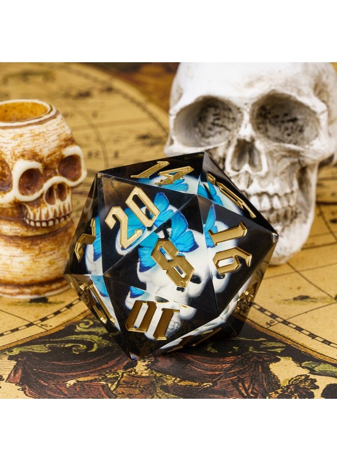 cusdie - Large D20 Dice 55Mm With Sharp Edges, D&D 20 Sided Dice, Handmade Dice Dnd Giant D20 For Dungeons And Dragons Rpg, Table Games(White Skull W/Blue Butterfly) - Image 1