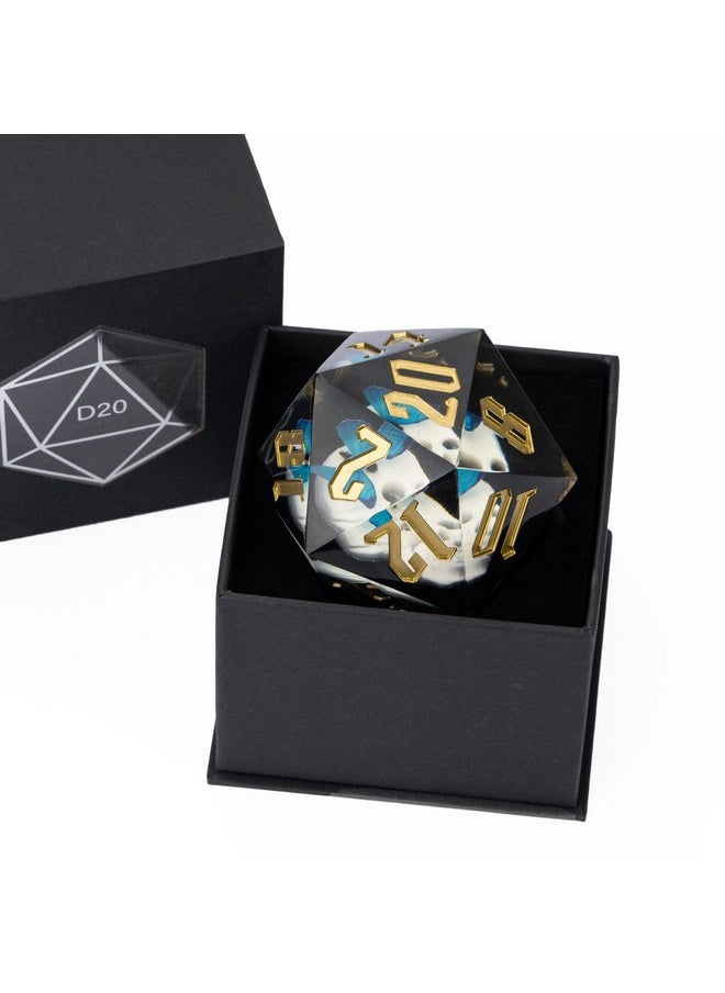 cusdie - Large D20 Dice 55Mm With Sharp Edges, D&D 20 Sided Dice, Handmade Dice Dnd Giant D20 For Dungeons And Dragons Rpg, Table Games(White Skull W/Blue Butterfly) - Image 1