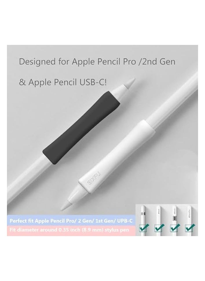 PROMASS Grip Designed for Apple Pencil Pro/ 2nd Generation/USB-C Support Magnetic Charging, 2 PCS Cover Accessories Compatible with iPad iPencil Stylus Pen(Black,White)  - Image 2