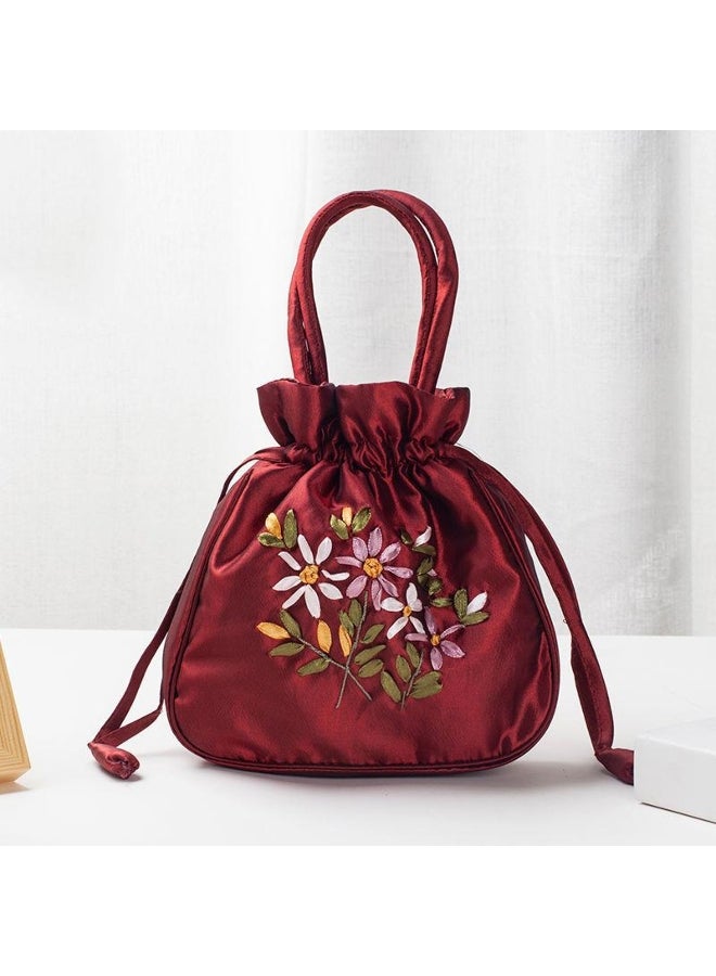 Yogodlns Yogodlns Retro Embroidery Drawstrings Handbags Storage Bags Women Purse Wallets Card Holder Bucket Shoulder Bag Wrist Bags