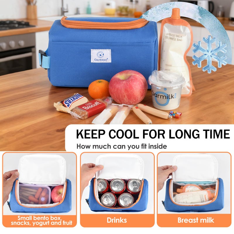 Genteen Lunch Bag Kids,Small Cooler Bag with Ice Packs,Freezable Lunch Bag/Snack Bag,Insulated Bag Reusable, with Zip Closure & Buckle Handle for Travel/School/Work,Blue - Image 4