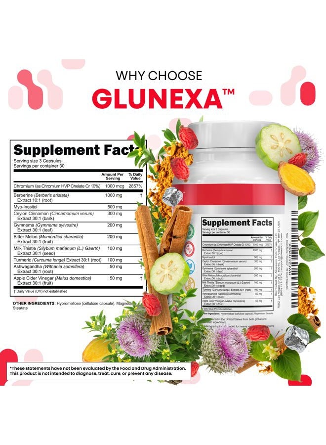 Clean Nutraceuticals معقد Clean Nutra Glunexa GLP-1 مع البربرين، قرفة سيلان، كروم، إينوزيتول، وقرع مر | مزيج عشبي ومعدني فاخر | 90 كبسولة - Image 4