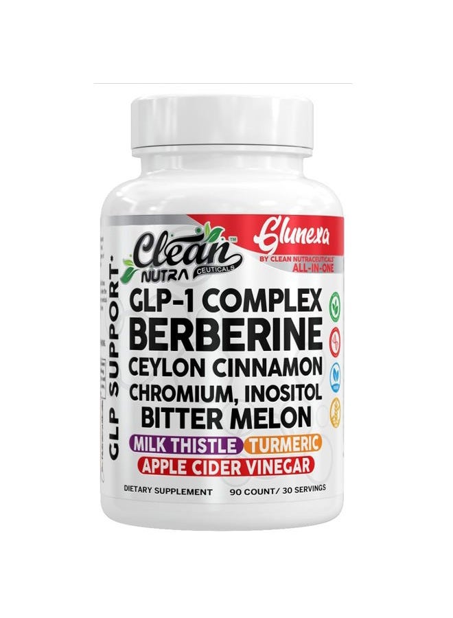 Clean Nutraceuticals معقد Clean Nutra Glunexa GLP-1 مع البربرين، قرفة سيلان، كروم، إينوزيتول، وقرع مر | مزيج عشبي ومعدني فاخر | 90 كبسولة - Image 1