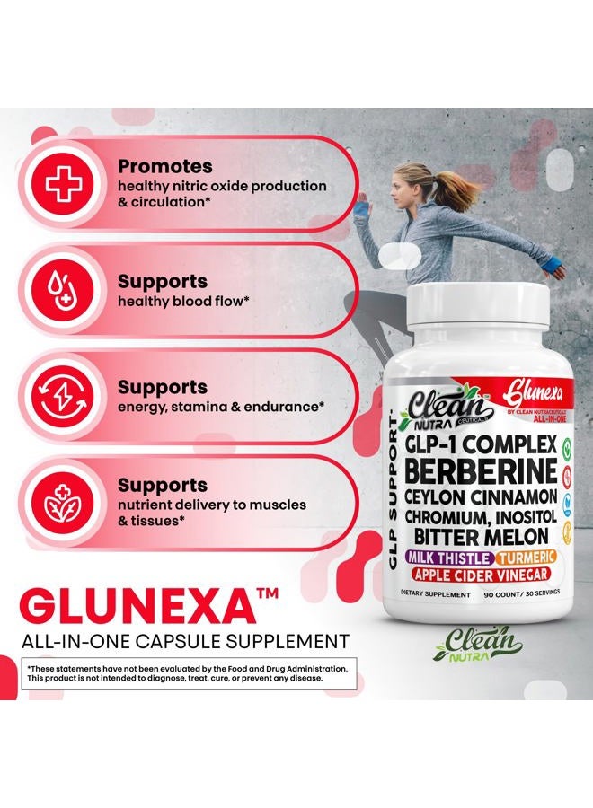 Clean Nutraceuticals معقد Clean Nutra Glunexa GLP-1 مع البربرين، قرفة سيلان، كروم، إينوزيتول، وقرع مر | مزيج عشبي ومعدني فاخر | 90 كبسولة - Image 5