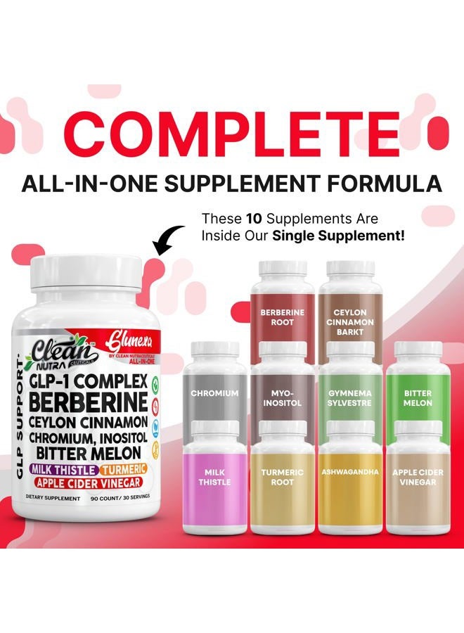 Clean Nutraceuticals معقد Clean Nutra Glunexa GLP-1 مع البربرين، قرفة سيلان، كروم، إينوزيتول، وقرع مر | مزيج عشبي ومعدني فاخر | 90 كبسولة - Image 2