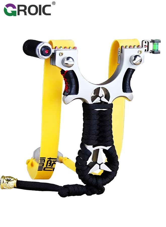 GROIC Professional Slingshots Set, Heavy Duty Flat Band Slingshot with Level Gauge, Laser Slingshot High Precision Flat Leather Slingshot with Laser Fast Bow Special for Outdoor Hunting Catapult  (Silver&Yellow) - Image 1